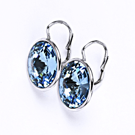 Stříbrné náušnice , krystal Swarovski akvamarin - NK 1372