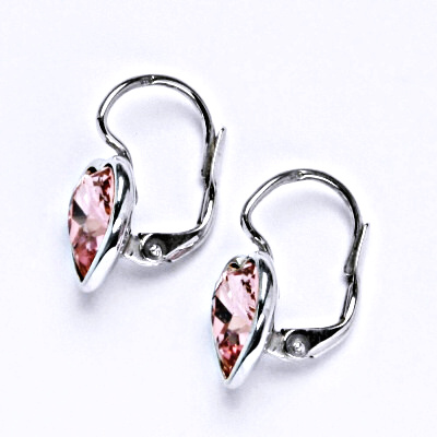 Stříbrné náušnice se Swarovski krystalem light rose, srdce, NK 1396