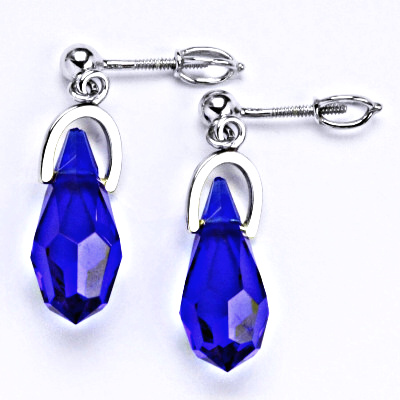 Stříbrné náušnice na šroubek, krystal, sklo saphire NŠ 1191