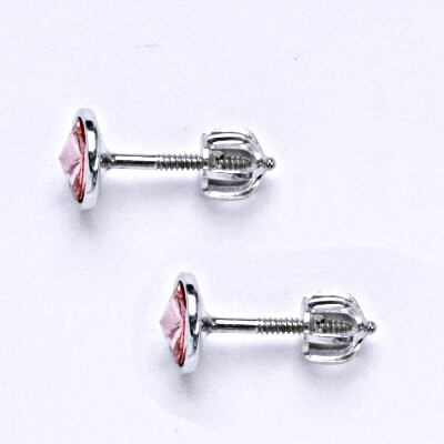 Stříbrné náušnice na šroubek se Swarovski light rose krystalem,NŠ 1336