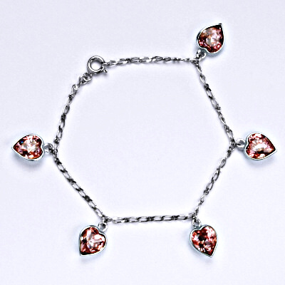 Stříbrný náramek se Swarovski krystaly light rose, srdce, R 1396