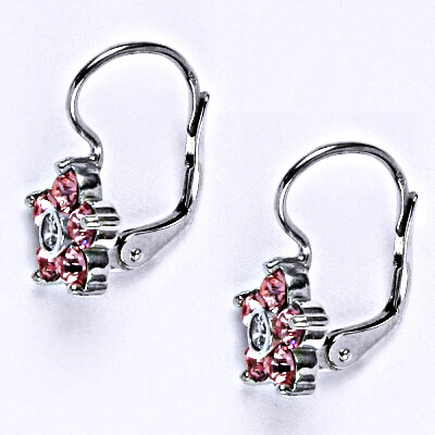 Zlaté náušnice, Swarovski light rose krystaly, bílé i žluté zlato -  NK 1444