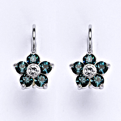 Zlaté náušnice , Swarovski blue krystal, bílé i žluté zlato - NK 1444