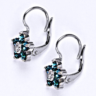 Zlaté náušnice , Swarovski blue krystal, bílé i žluté zlato - NK 1444