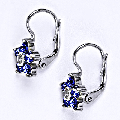Zlaté náušnice, Swarovski saphire krystaly, bílé i žluté zlato - NK 1444