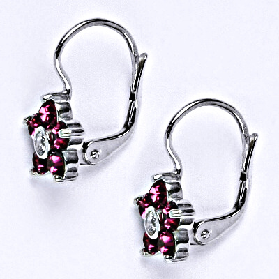 Zlaté náušnice, Swarovski fuchsie krystaly, bílé i žluté zlato - NK 1444