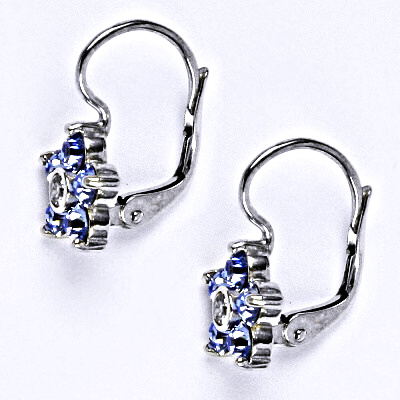 Zlaté náušnice, Swarovski light saphire krystaly, bílé i žluté zlato - NK 1444