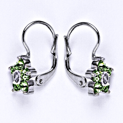 Stříbrné náušnice se Swarovski peridot krystaly, NK 1444