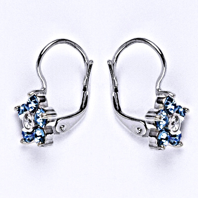 Zlaté náušnice, Swarovski akvamarine krystaly,bílé i žluté zlato -  NK 1444