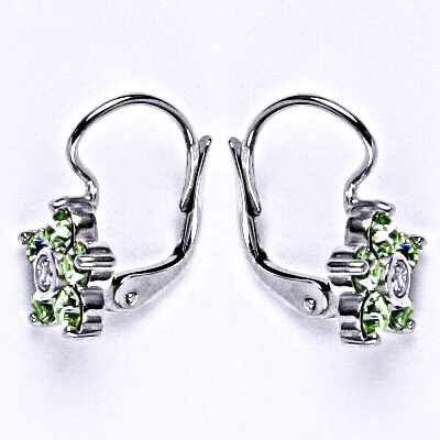 Zlaté náušnice, Swarovski chryzolit krystaly, bílé i žluté zlato - NK 1444