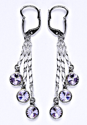 Náušnice stříbrné s krystaly Swarovski violet, kolečka na řetízku, NK 1336/3/20