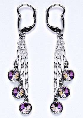 Náušnice stříbrné s krystaly Swarovski vitrail light, kolečka na řetízku, NK 1336/3/20