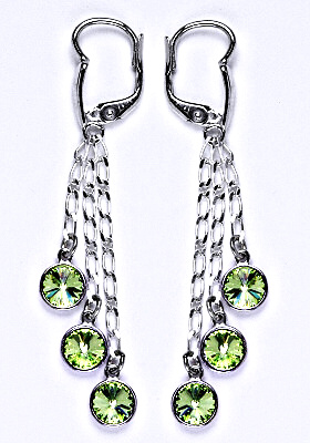 Náušnice stříbrné s krystaly Swarovski peridot, kolečka na řetízku, NK 1336/3/20