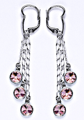 Náušnice stříbrné s krystaly Swarovski light rose, kolečka na řetízku, NK 1336/3/20