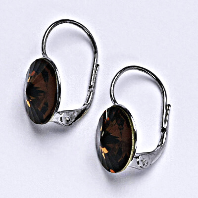 Stříbrné náušnice se Swarovski krystaly Rivoli smoked topaz12 mm, NK 1468