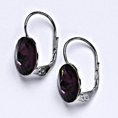 Stříbrné náušnice se Swarovski krystaly Rivoli amethyst 12 mm, NK 1468