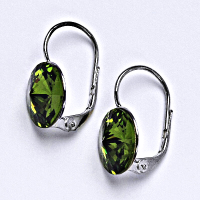 Stříbrné náušnice se Swarovski krystaly Rivoli olivine 12 mm, NK 1468