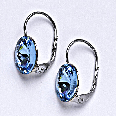 Stříbrné náušnice se Swarovski krystaly Rivoli akvamarín 12 mm, NK 1468