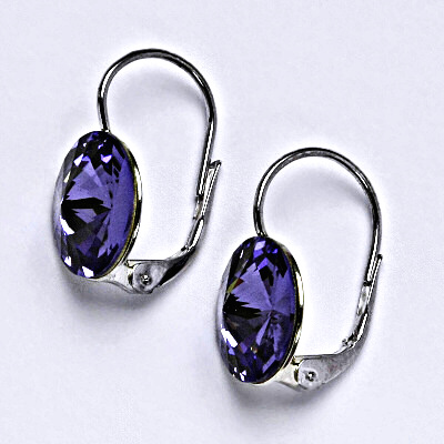 Stříbrné náušnice se Swarovski krystaly Rivoli tanzanit 12 mm, NK 1468