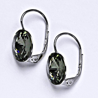 Stříbrné náušnice se Swarovski krystaly Rivoli black diamond 12 mm, NK 1468