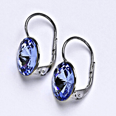Stříbrné náušnice se Swarovski krystaly Rivoli light sapphire 12 mm, NK 1468