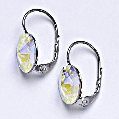 Stříbrné náušnice se Swarovski AB krystaly Rivoli12 mm, NK 1468