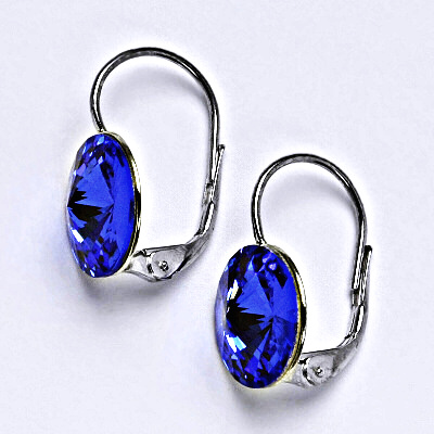 Stříbrné náušnice se Swarovski krystaly Rivoli sapphire 12 mm, NK 1468