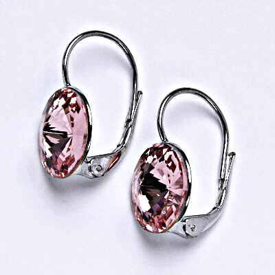 Stříbrné náušnice se Swarovski krystaly Rivoli light rose 12 mm, NK 1468