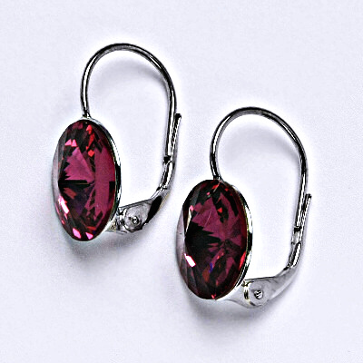 Stříbrné náušnice se Swarovski krystaly Rivoli fuchsia 12 mm, NK 1468