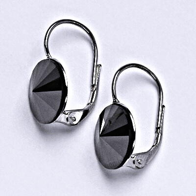 Stříbrné náušnice se Swarovski krystaly Rivoli hematite 12 mm, NK 1468