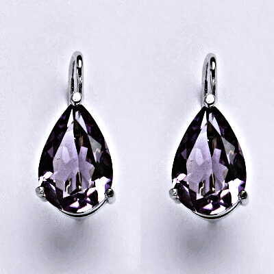 Stříbrné náušnice s přírodním ametystem sv .slza 12 x 8 mm, NK 1360