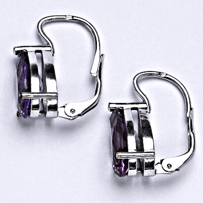 Stříbrné náušnice s přírodním ametystem sv .slza 12 x 8 mm, NK 1360