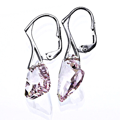 Stříbrné náušnice se Swarovski krystaly rosaline, srdce 17 mm, NK 1295