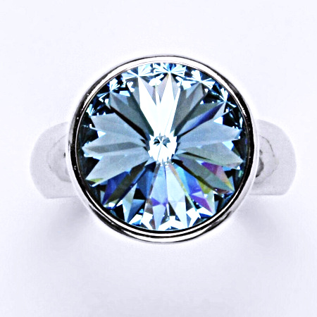 Prsten stříbrný , Swarovski krystal akvamarin - T 1372