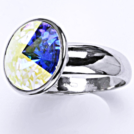 Stříbrný prsten,Swarovski AB krystal - T 1372 