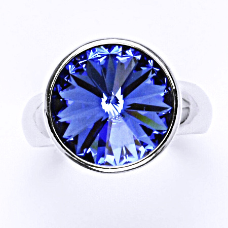 Stříbrný prsten ,Swarovski krystal saphire - T 1372 