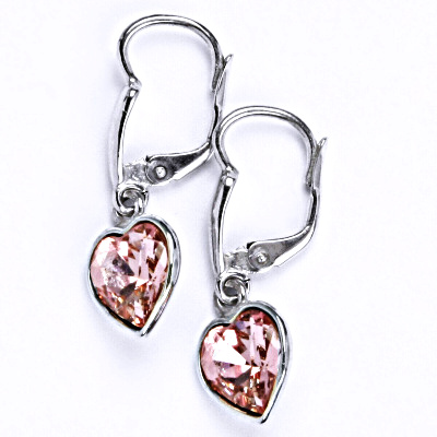 Stříbrné náušnice, Swarovski krystal light rose, srdce, NK 1396/20