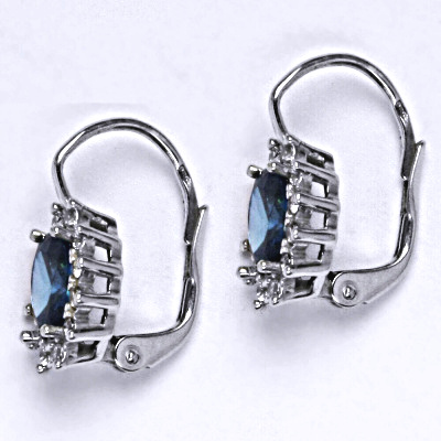 Stříbrné náušnice Kate, zirkon akvamarin tmavý a čiré zirkony, stříbro, NK 1480 