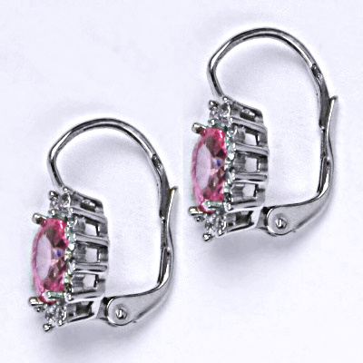 Stříbrné náušnice Kate, růžový zirkon, čiré zirkony, náušnice ze stříbra, NK 1480 