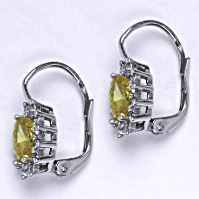 Stříbrné náušnice Kate, žlutý zirkon, čiré zirkony, náušnice ze stříbra, NK 1480 
