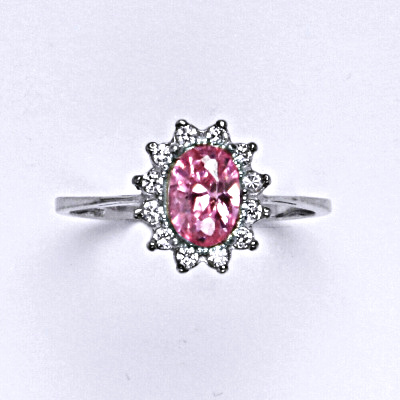 Stříbrný prsten Kate, růžový zirkon, čiré zirkony, T 1480 