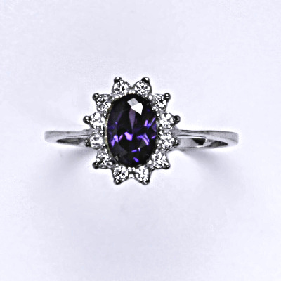 Stříbrný prsten Kate, zirkon ametyst, čiré zirkony, T 1480