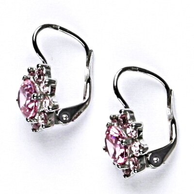 Stříbrné náušnice s růžovými zirkony, náušnice ze stříbra, VE 61