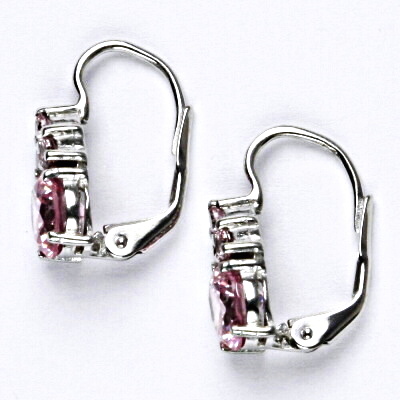 Stříbrné náušnice , pink zirkony - VE 168