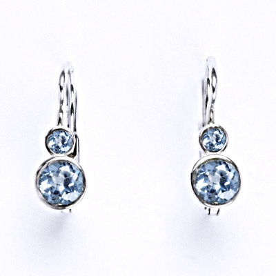 Zlaté náušnice , bílé i žluté zlato , zirkony akvamariny - NK 1096 