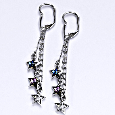 1 Náušnice stříbrné s krystaly Swarovski, hvězdičky na řetízku, NK 1326/3/20