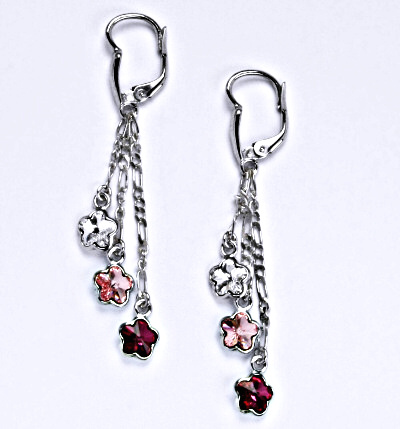 1 Náušnice stříbrné se Swarovski krystaly, kytičky na řetízku, NK 1297/3/20