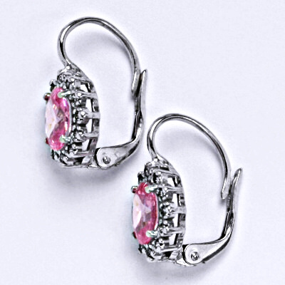 Stříbrné náušnice Kate , zirkony čiré a pink - VE 247