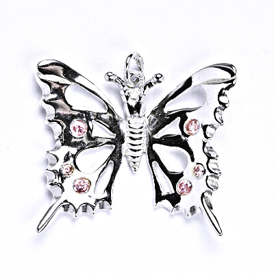 Přívěšek stříbrný s růžovými zirkony,motýl, P 1437