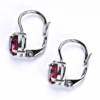 Zlaté náušnice,bílé i žluté zlato, zirkon fuchsia 7x5 mm - NK 1246